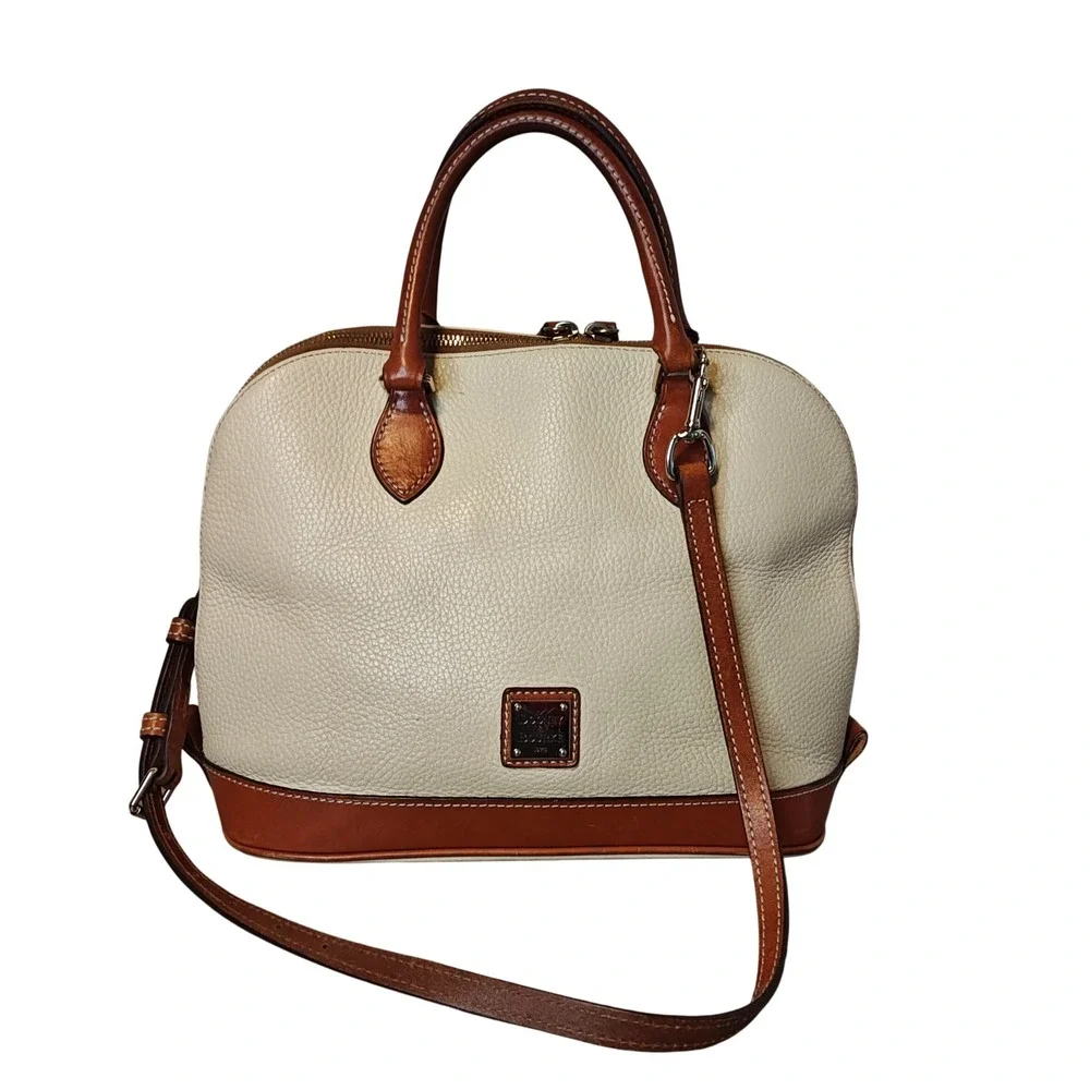 Dooney &‎ Bourke Zip Zip Satchel Cream Tan Pebbled Grain Leather Bag